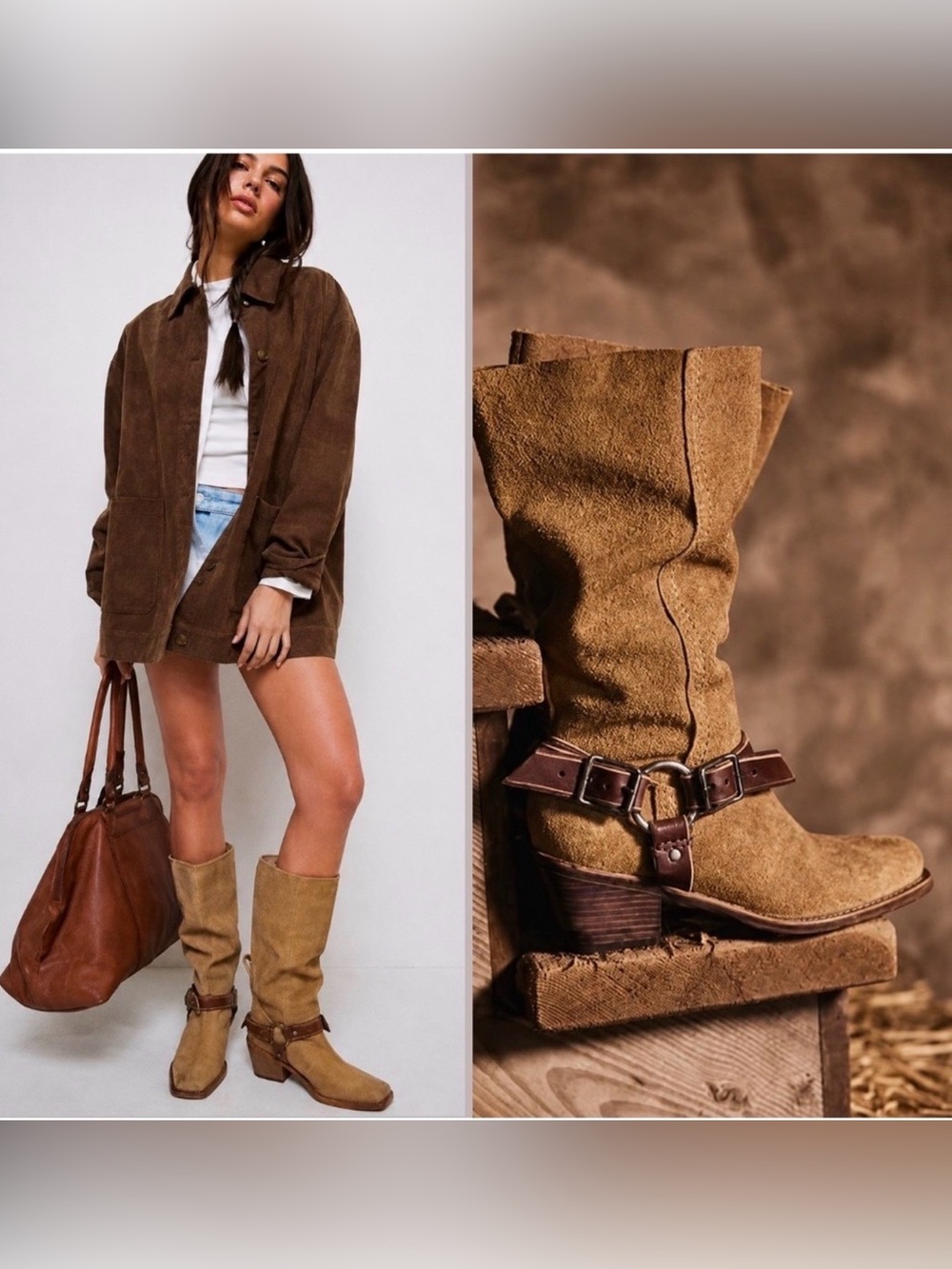 FreeāPeople We The Free Denver Double Buckle Sand Suede Western Boots 8.5